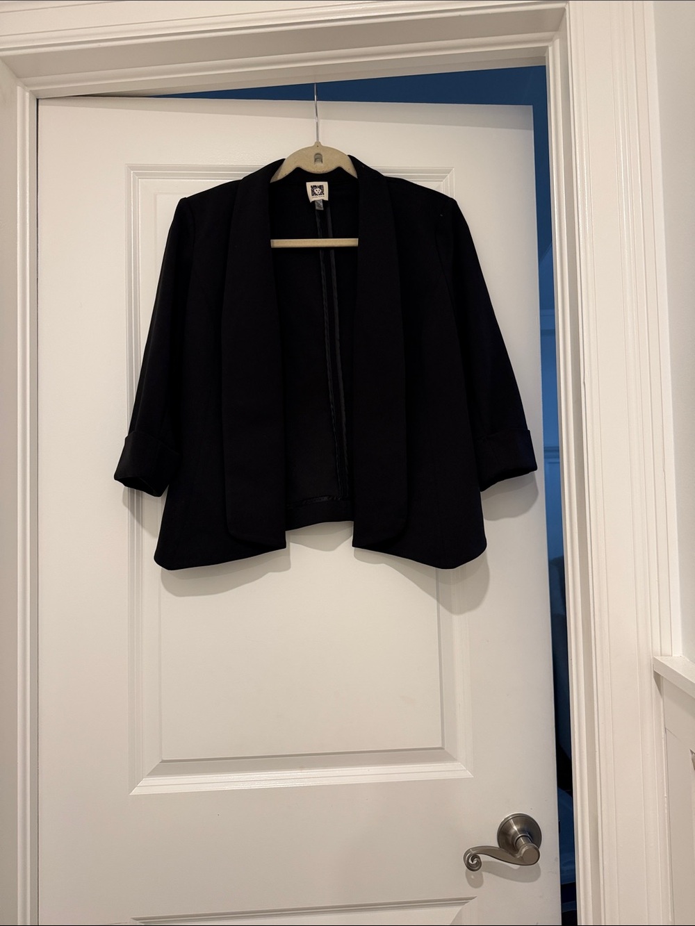 Anne Klein Black Cropped Open-Front Blazer Jacket